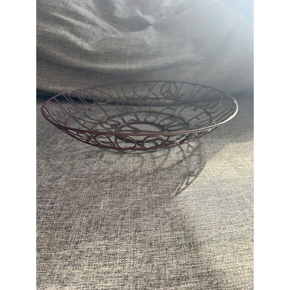 Mira Fair Trade Bowl 11" Decorative Shallow Brown Wire Basket Woodstock Peace - Picture 3 of 7